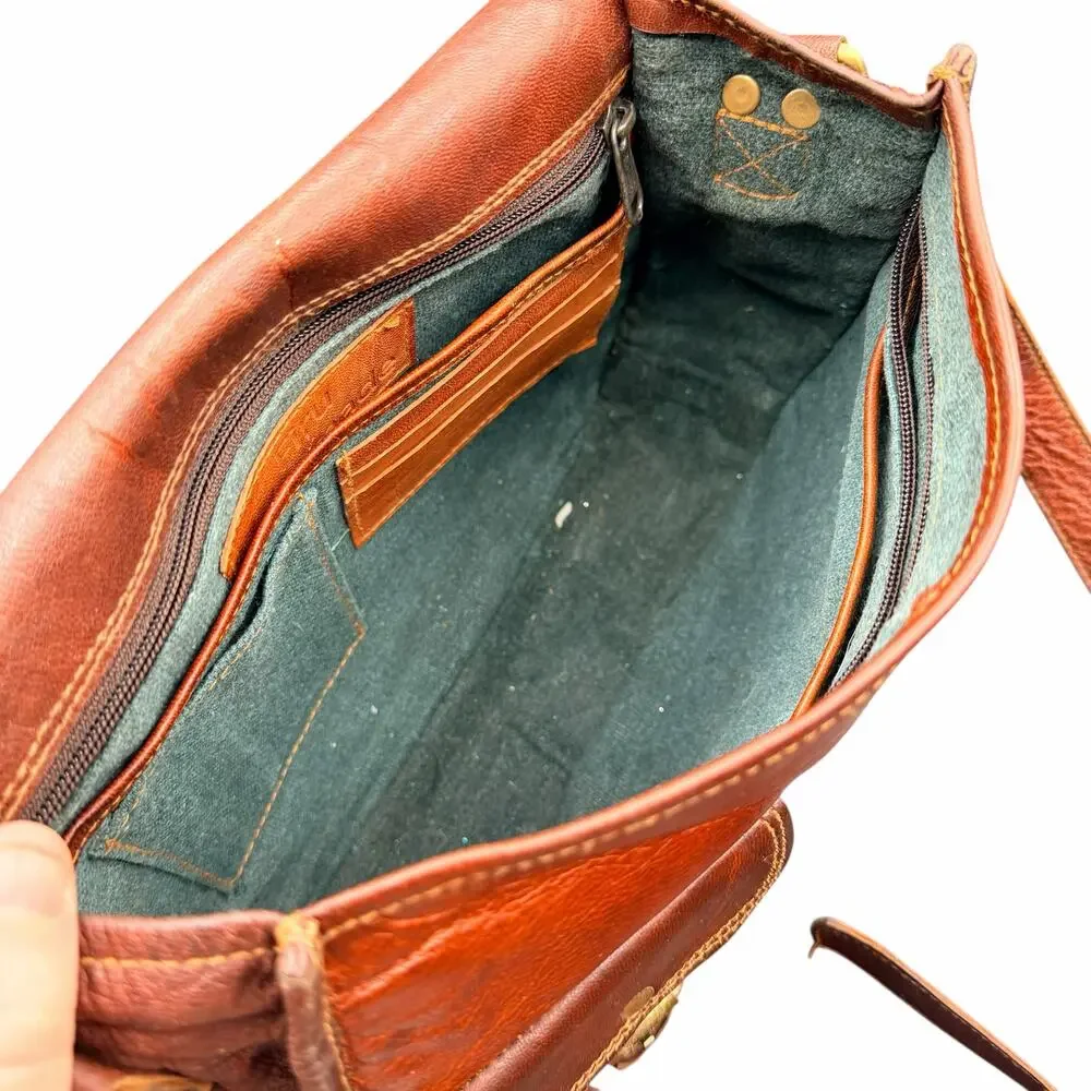 Firu Handmade Leather Crossbody Satchel Brown Buckle Messenger Bag